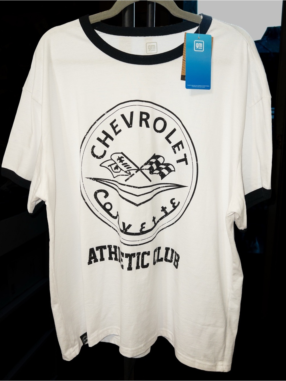NWT GM Chevrolet Corvette Athletic Club Ringer T-Shirt White Black XXL